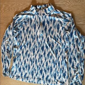 Lady Hagen Blue and White Patterned Long Sleeve Half Zip Sz L